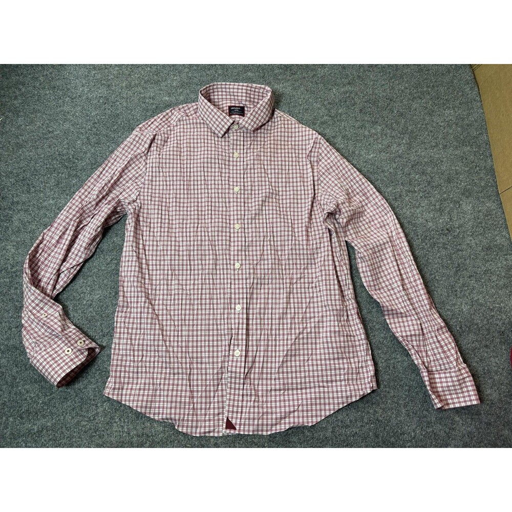 UNTUCKit Shirt Mens L Red Check Long Sleeve Wrinkle Free Stretch Button-Down